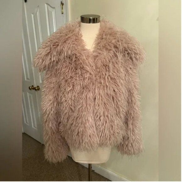 Free People Moonlight Faux Fur Jacket Soft Dusty Pink with pockets size M - Picture 2 of 9